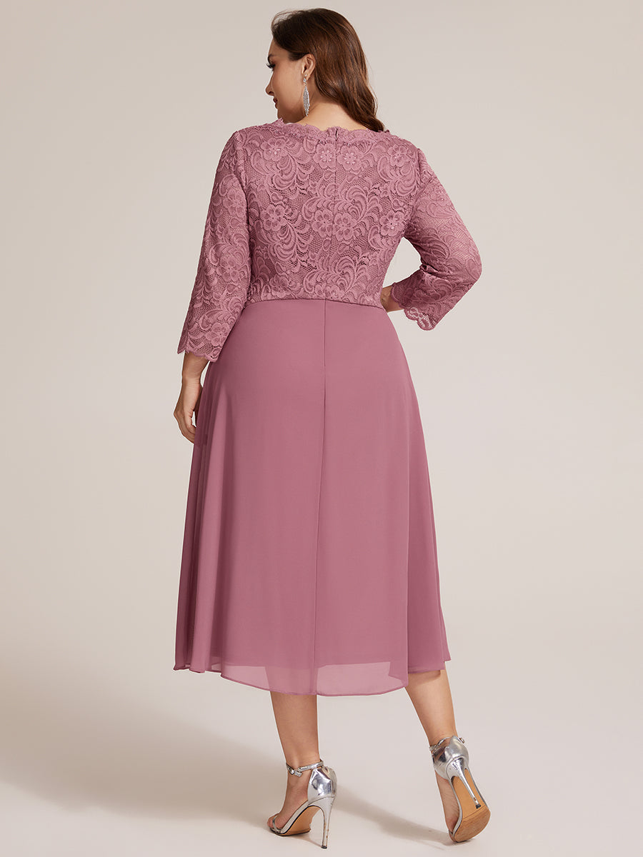 robe midi bodycon à manches trois quarts et décolleté en V avec fermeture éclair au dos #Couleur_Orchidee