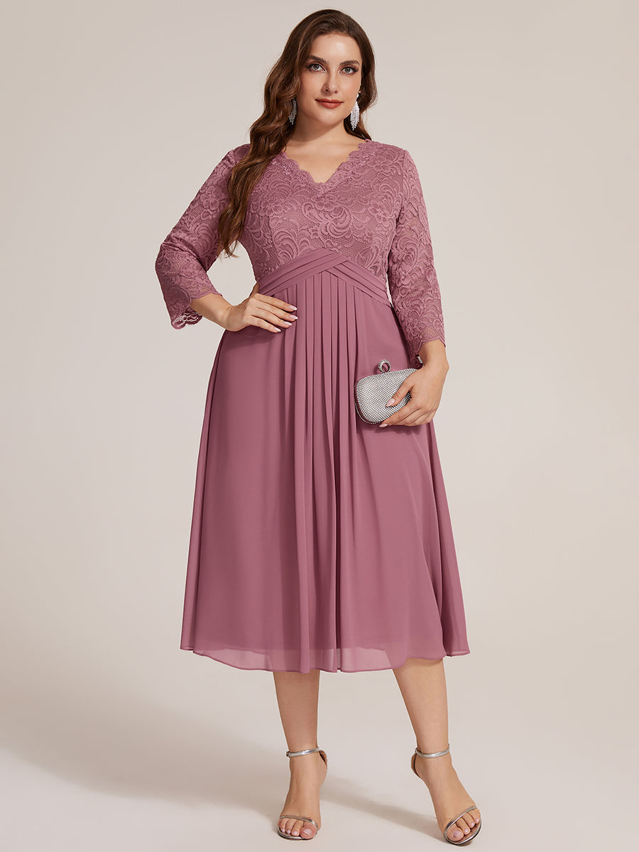 robe midi bodycon à manches trois quarts et décolleté en V avec fermeture éclair au dos #Couleur_Orchidee