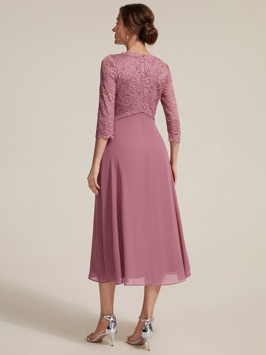 robe midi bodycon à manches trois quarts et décolleté en V avec fermeture éclair au dos #Couleur_Orchidee