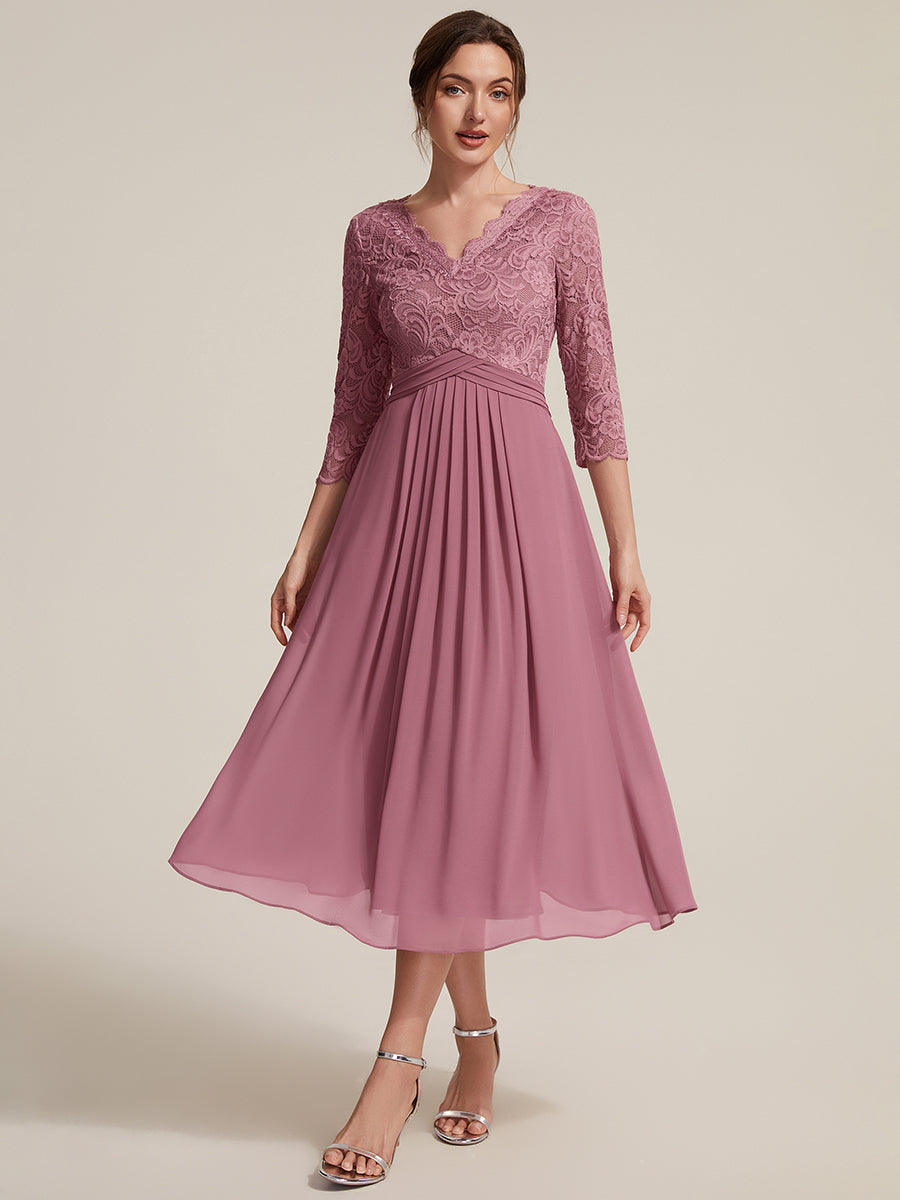 robe midi bodycon à manches trois quarts et décolleté en V avec fermeture éclair au dos #Couleur_Orchidee