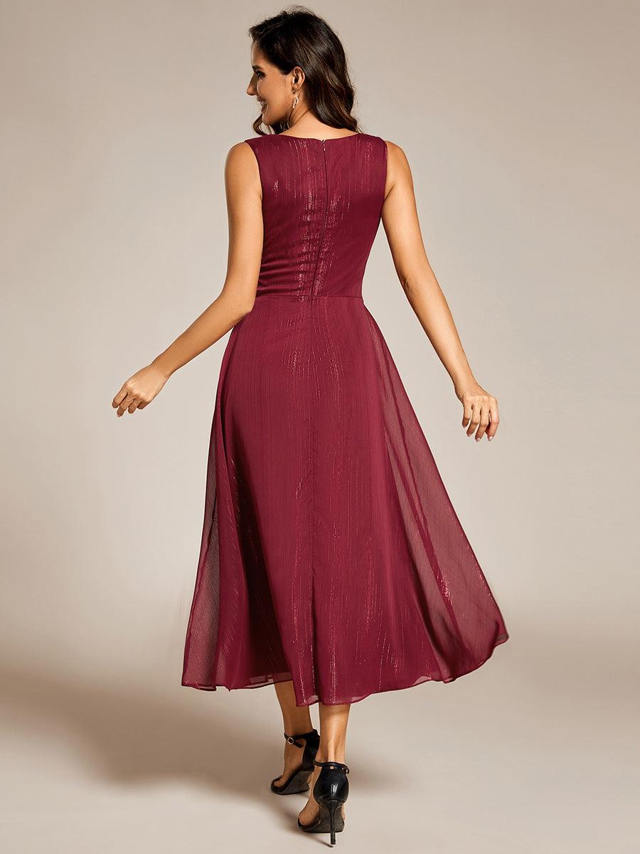 Robe d'invité de mariage scintillante sans manches avec nœud torsadé et ligne de feuille de lotus #Couleur_Bordeaux