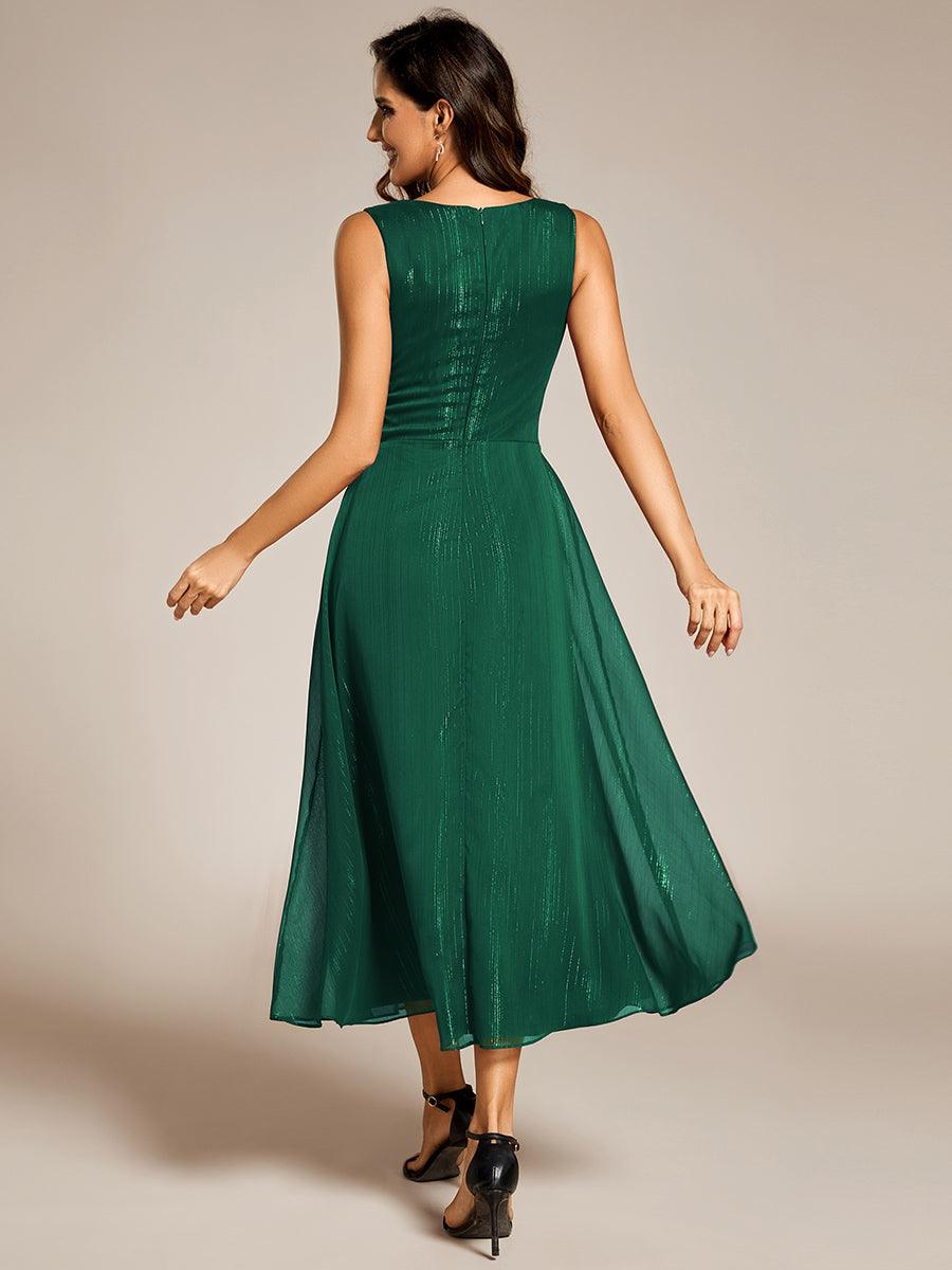 Robe d'invité de mariage scintillante sans manches avec nœud torsadé et ligne de feuille de lotus #Couleur_Vert Fonce