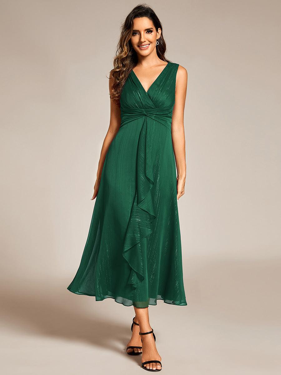 Robe d'invité de mariage scintillante sans manches avec nœud torsadé et ligne de feuille de lotus #Couleur_Vert Fonce