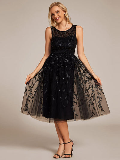 ever ANDIE|Robe d'invitée de mariage mi-longue à paillettes et col rond sans manches