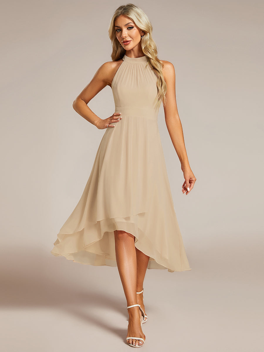 Robe d'invité de mariage mi-longue sans manches et col licou en mousseline de soie #Couleur_Charbon