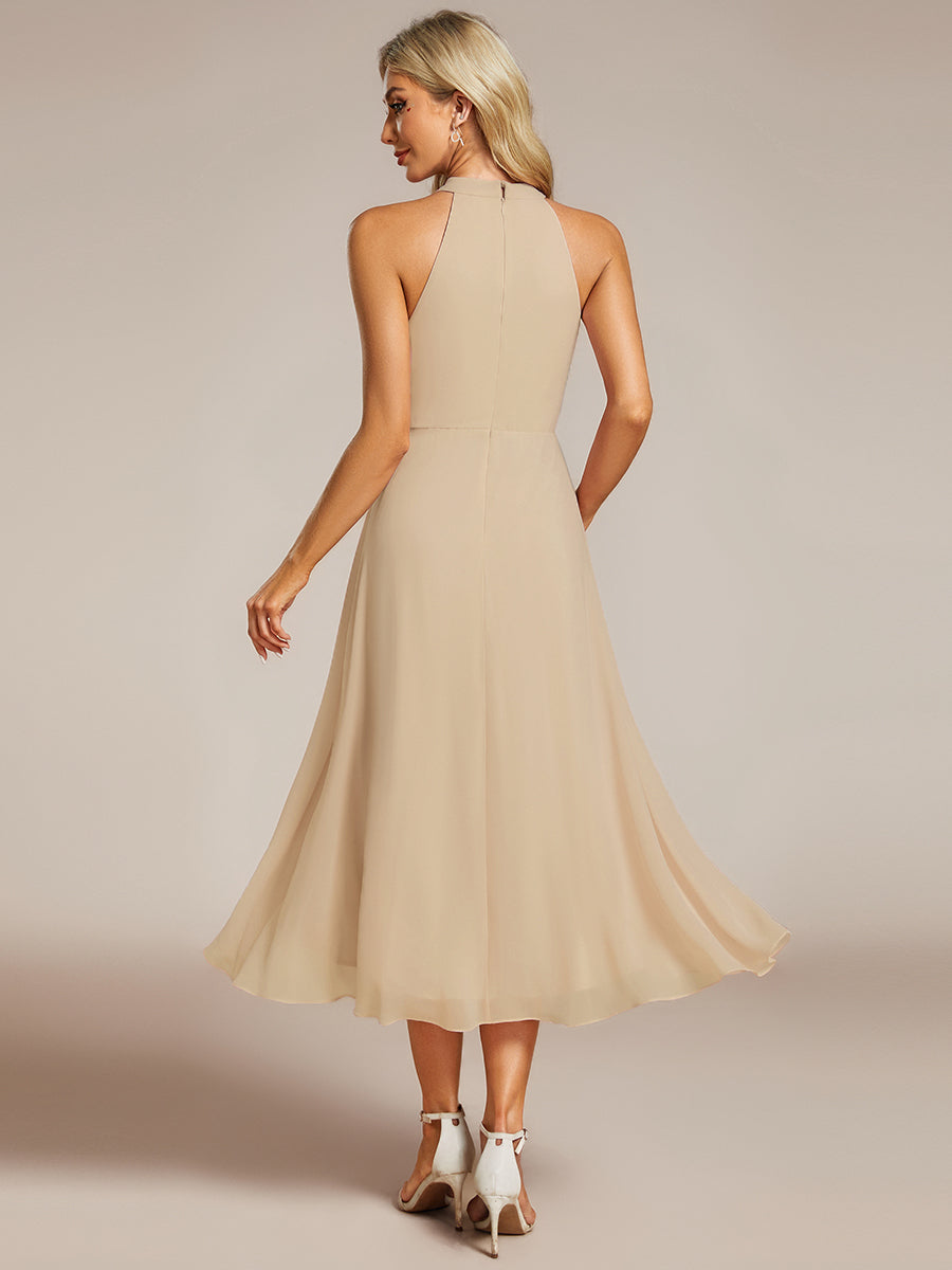 Robe d'invité de mariage mi-longue sans manches et col licou en mousseline de soie #Couleur_Charbon