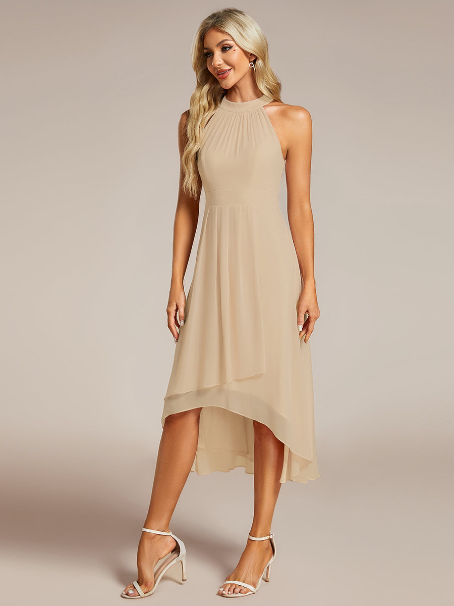 Robe d'invité de mariage mi-longue sans manches et col licou en mousseline de soie #Couleur_Charbon