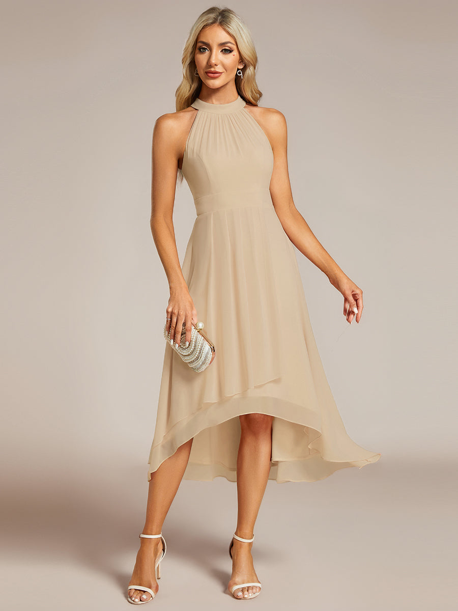 Robe d'invité de mariage mi-longue sans manches et col licou en mousseline de soie #Couleur_Charbon