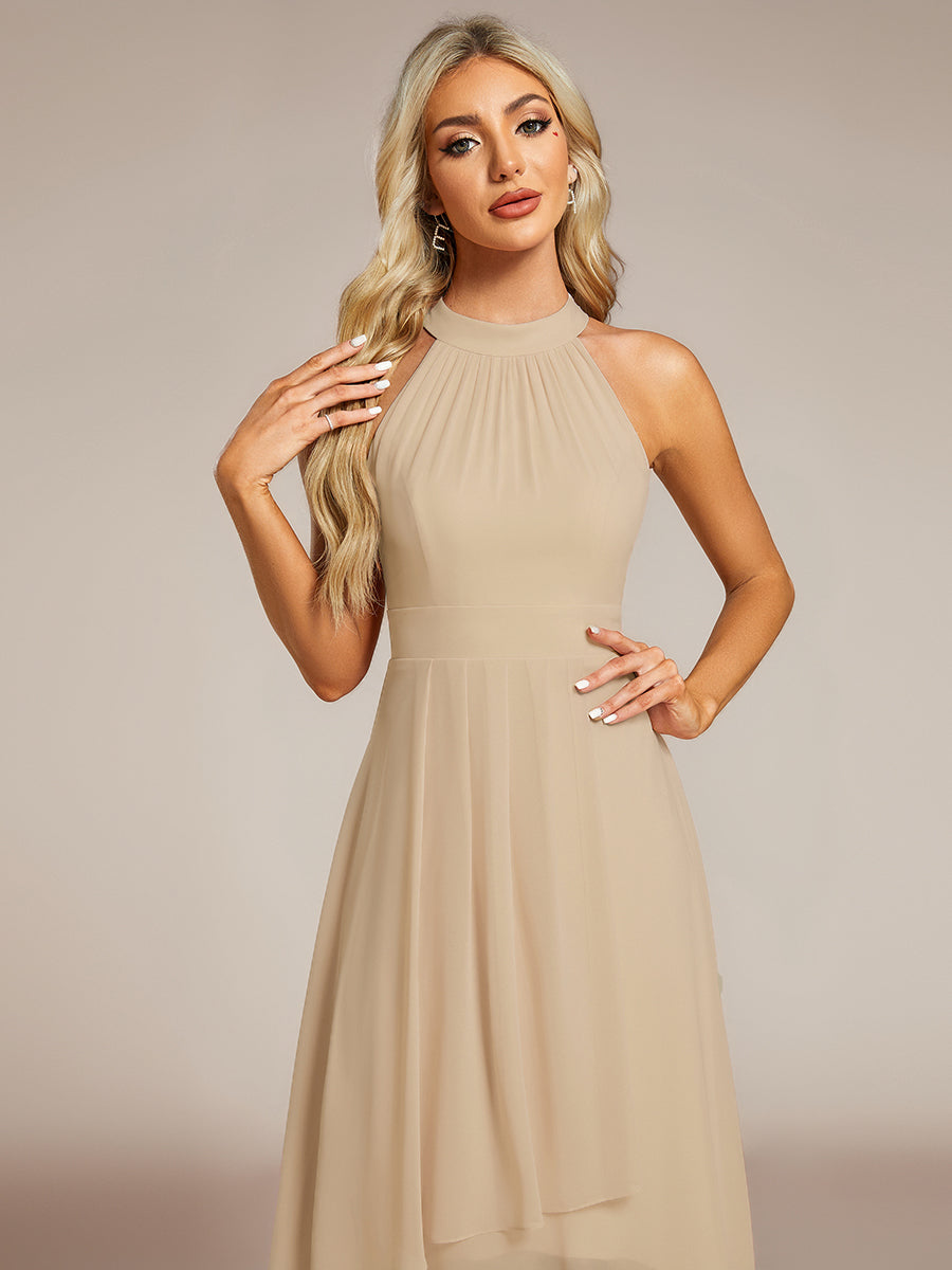Robe d'invité de mariage mi-longue sans manches et col licou en mousseline de soie #Couleur_Charbon