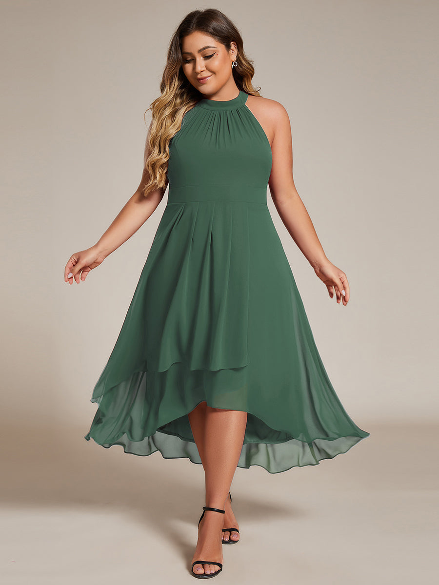 Robe D'invité De Mariage En Mousseline De Soie Mi-Longue Plissée à Manches à Volants Et Col En V  #Couleur_Eucalyptus