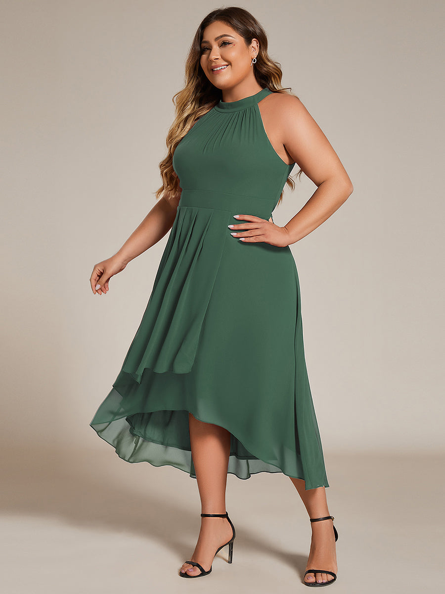 Robe D'invité De Mariage En Mousseline De Soie Mi-Longue Plissée à Manches à Volants Et Col En V  #Couleur_Eucalyptus