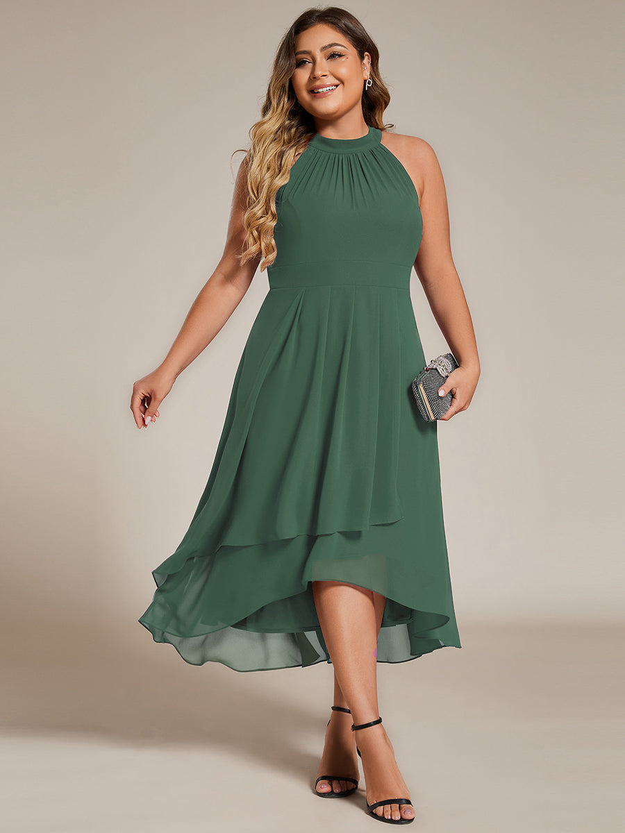 Robe D'invité De Mariage En Mousseline De Soie Mi-Longue Plissée à Manches à Volants Et Col En V  #Couleur_Eucalyptus