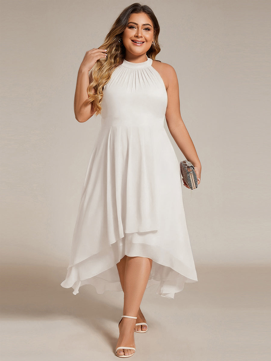 Robe d'invité de mariage mi-longue sans manches et col licou en mousseline de soie #Couleur_Blanc