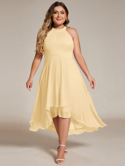 pretty POSIE|Grande Taille Robe d'invité de mariage mi-longue sans manches et col licou en mousseline de soie