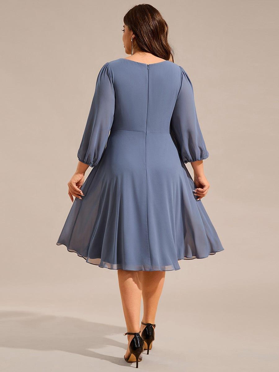 Robe d'invitée de mariage mi-longue grande taille avec chaîne à la taille #Couleur_Marine Fume
