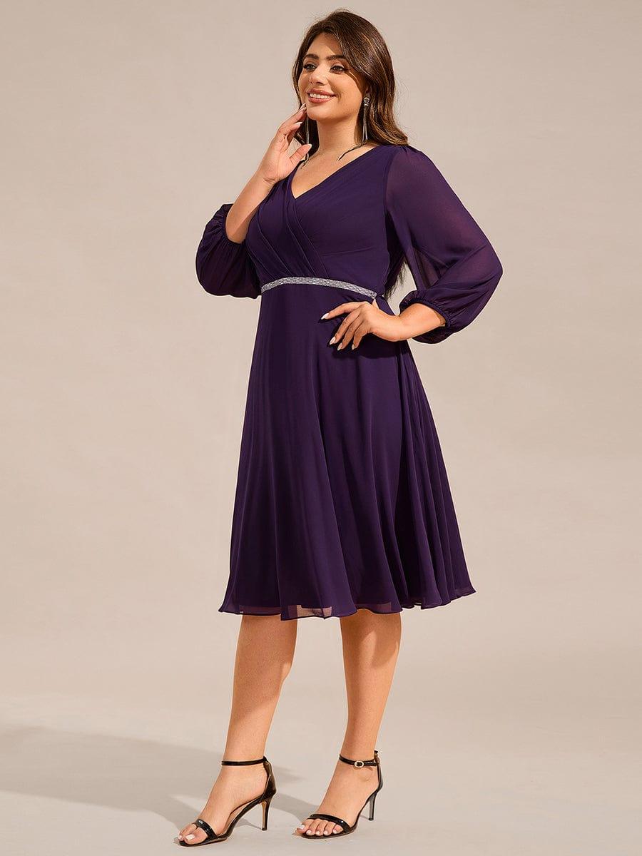 Robe d'invitée de mariage mi-longue grande taille avec chaîne à la taille #Couleur_Violet Fonce