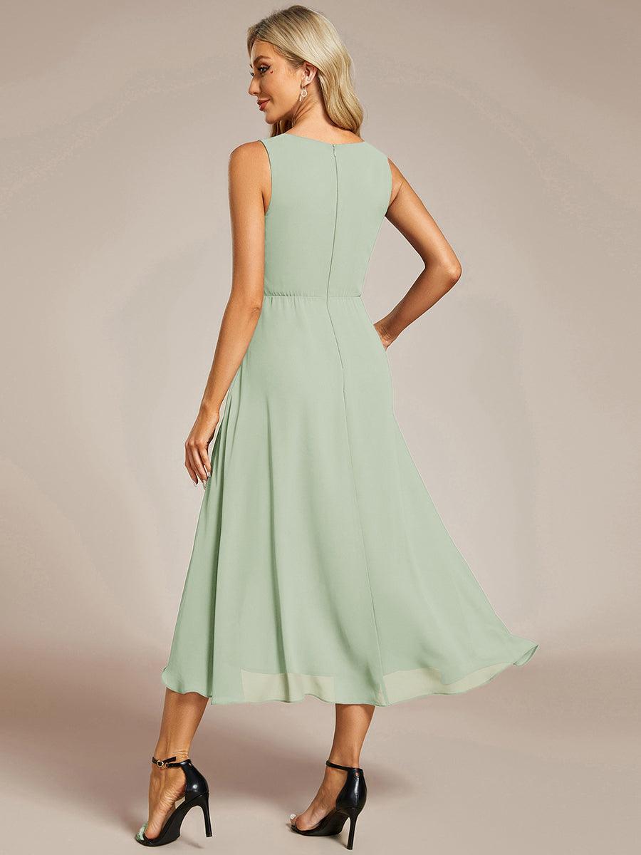 Robe d'invité de mariage haute-basse en mousseline de soie sans manches avec applique à la taille #Couleur_Menthe Verte