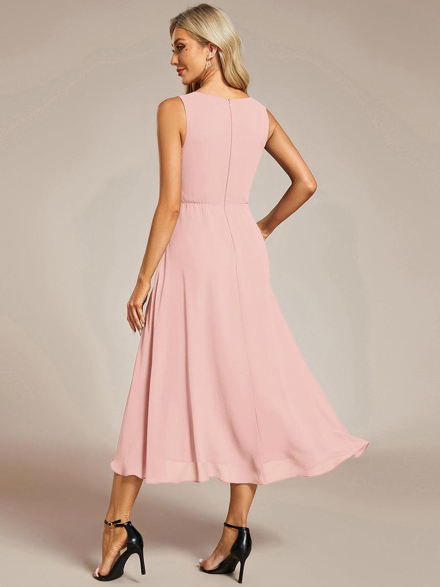 Robe d'invité de mariage haute-basse en mousseline de soie sans manches avec applique à la taille #Couleur_Rose