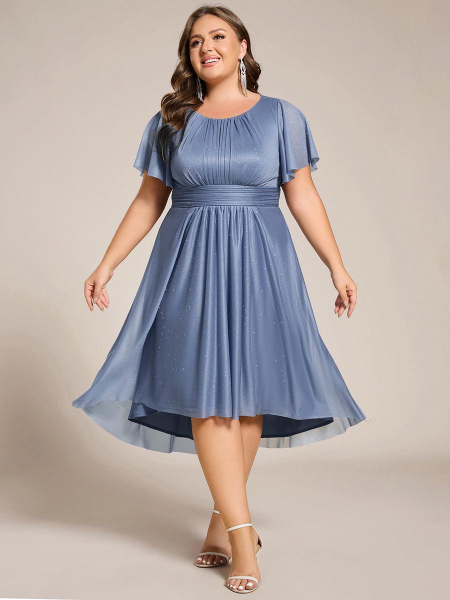 Robe d'invitée de mariage mi-longue à col rond et paillettes #Couleur_Marine Fume
