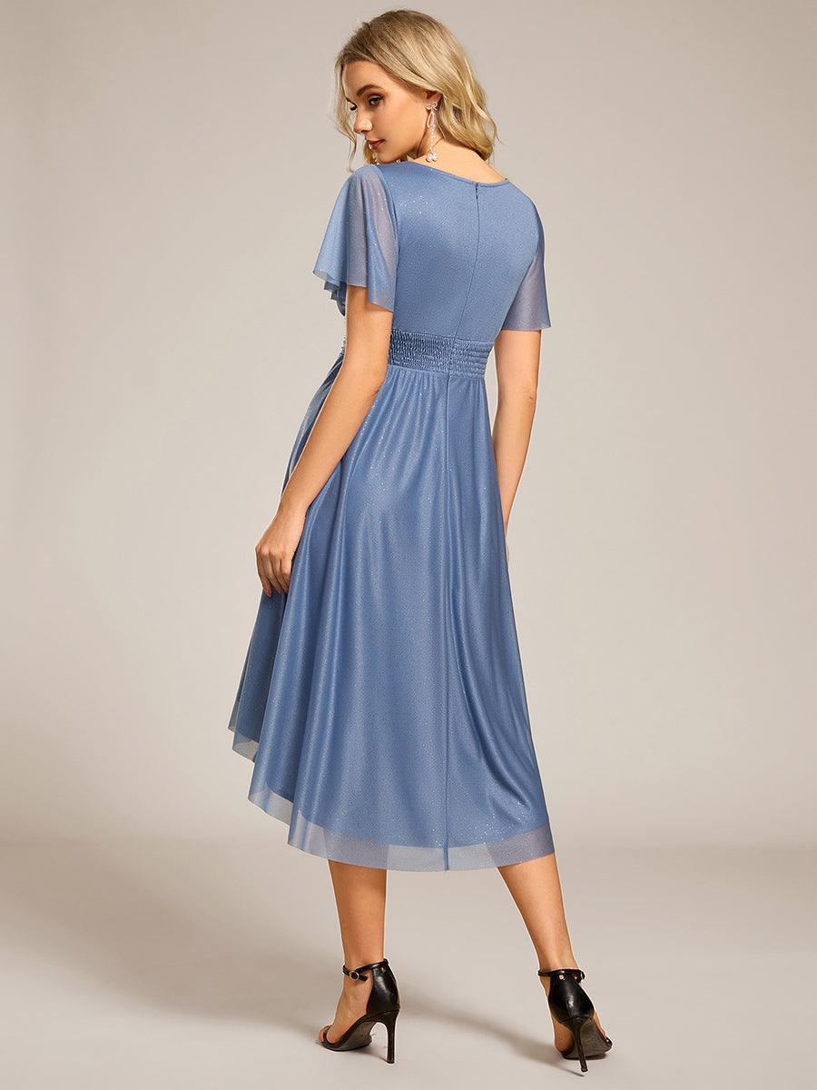 Robe d'invitée de mariage mi-longue à col rond et paillettes #Couleur_Marine Fume