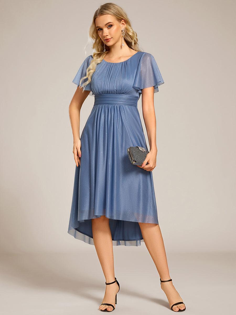 Robe d'invitée de mariage mi-longue à col rond et paillettes #Couleur_Marine Fume