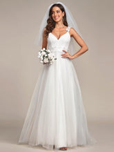 Robe De Mariée Trapèze à Double Col En V Et Corsage En Dentelle #Couleur_Creme