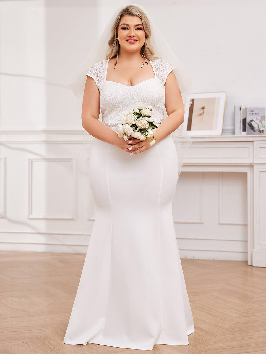 Robe de mariée style sirène simple à mancherons #Couleur_Creme
