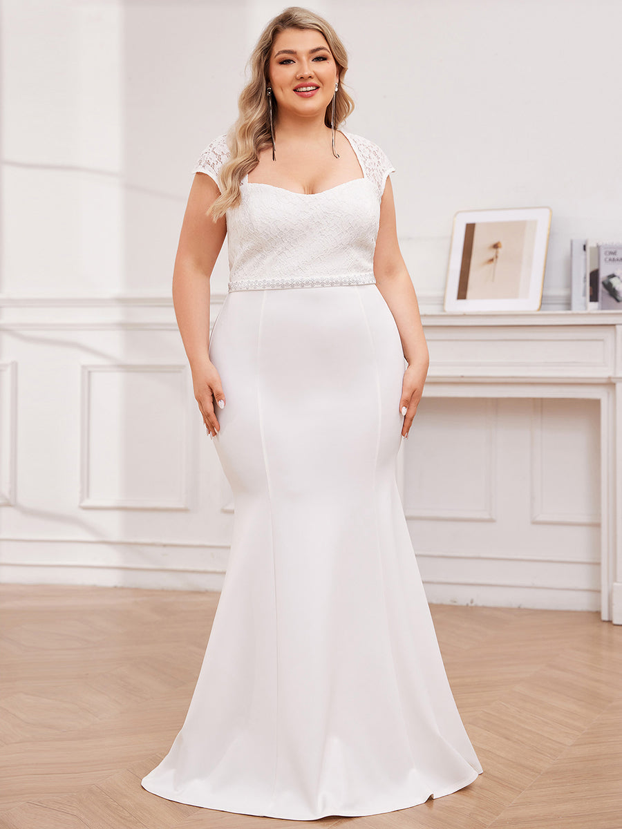 Robe de mariée style sirène simple à mancherons #Couleur_Creme