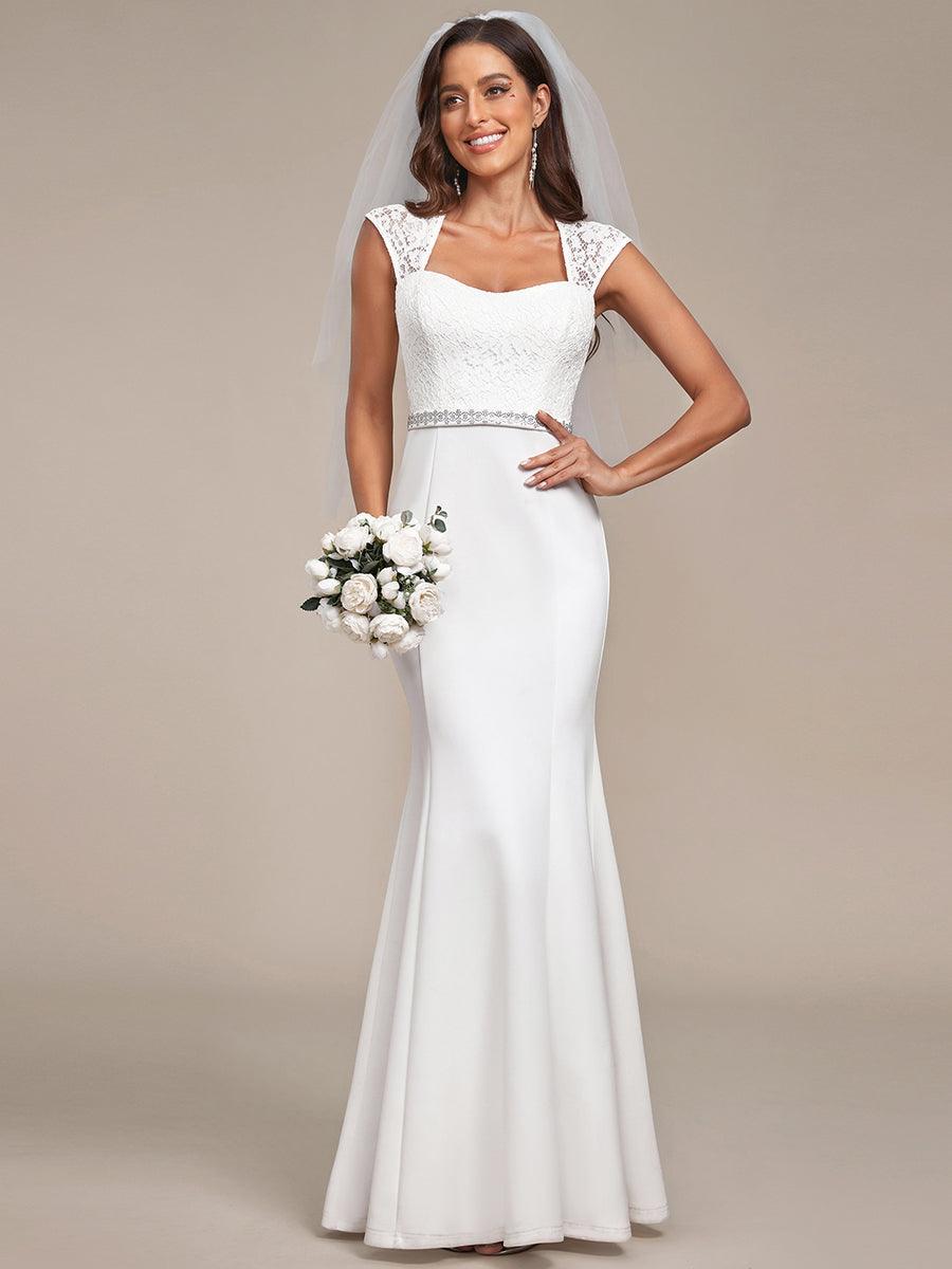 Robe de mariée style sirène simple à mancherons #Couleur_Creme