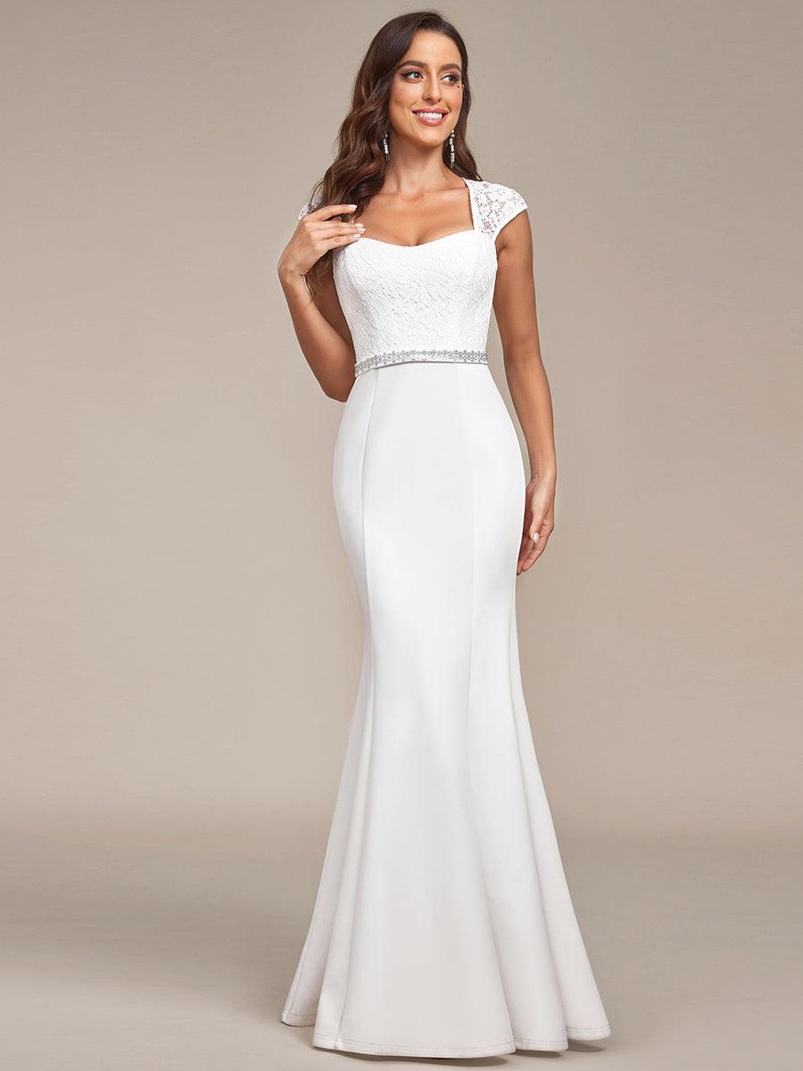 Robe de mariée style sirène simple à mancherons #Couleur_Creme