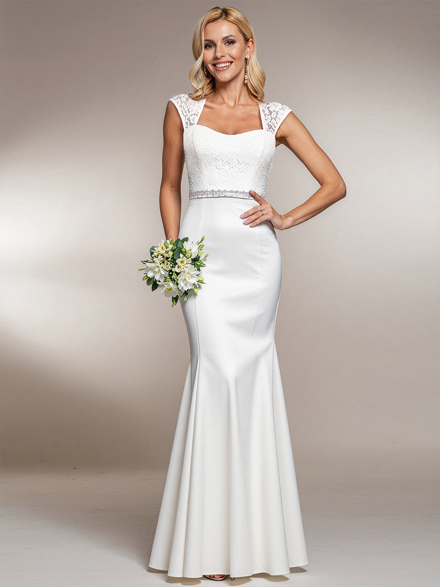 Robe de mariée style sirène simple à mancherons #Couleur_Creme