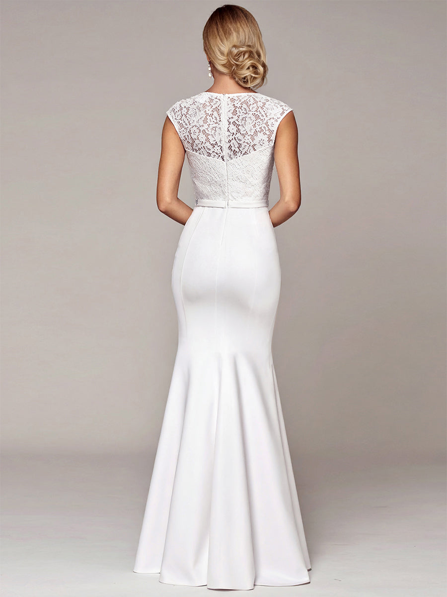 Robe de mariée style sirène simple à mancherons #Couleur_Creme