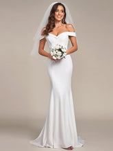 Robe de mariée sirène de couleur unie à épaules dénudées #Couleur_Creme