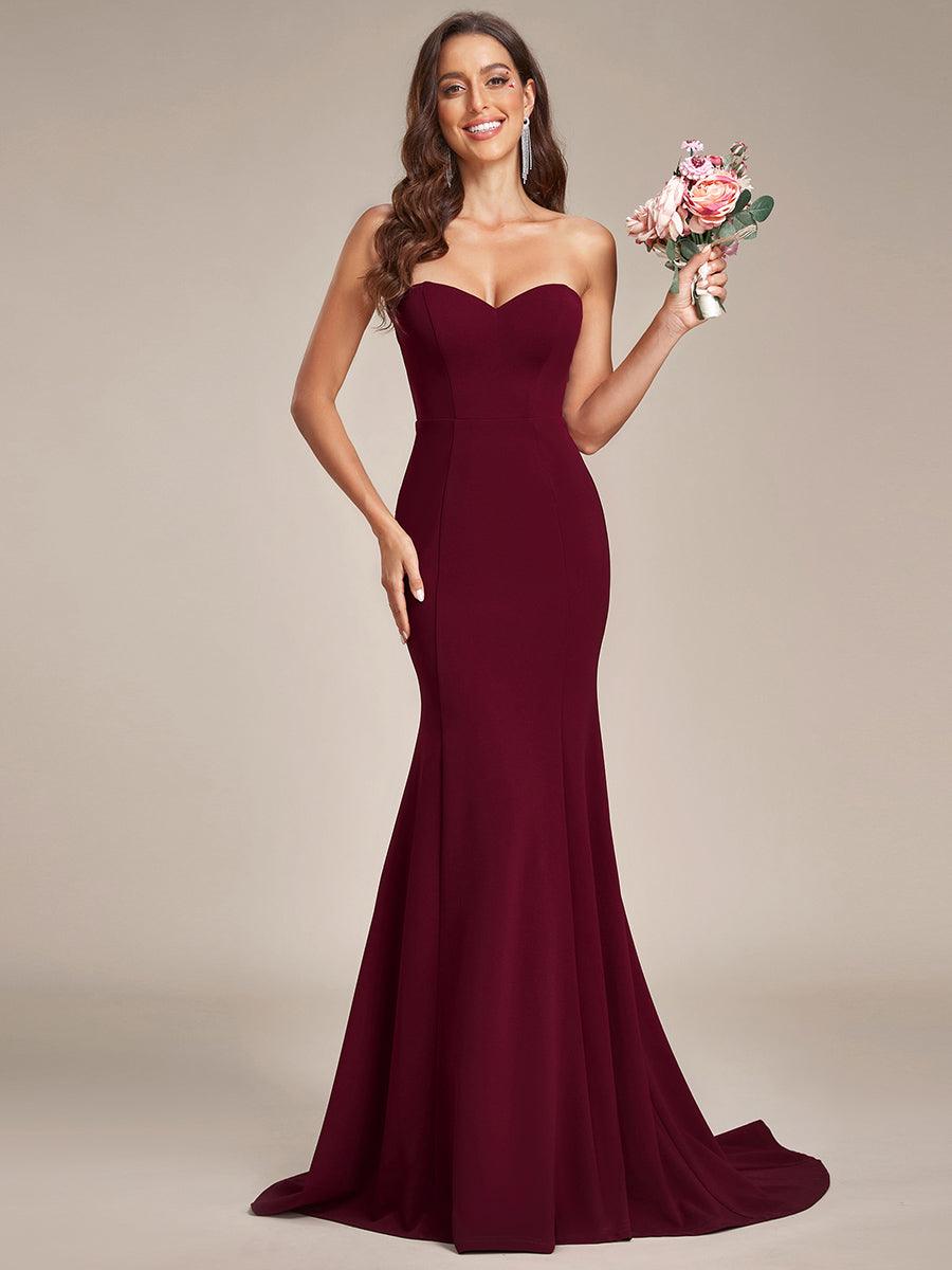 Robe de mariée sirène simple sans bretelles pour mariage #Couleur_Bordeaux