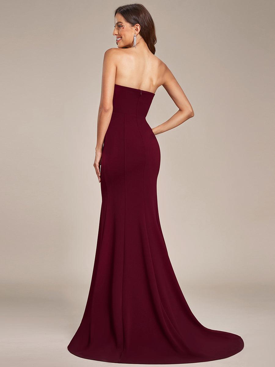 Robe de mariée sirène simple sans bretelles pour mariage #Couleur_Bordeaux