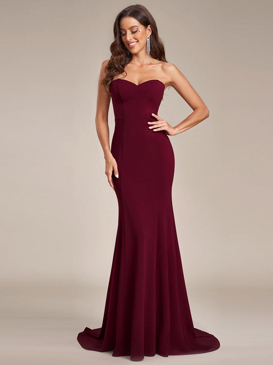 Robe de mariée sirène simple sans bretelles pour mariage #Couleur_Bordeaux