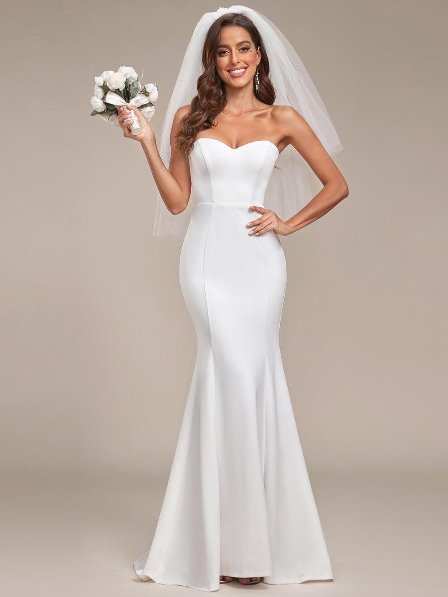 Robe de mariée sirène simple sans bretelles pour mariage #Couleur_Creme