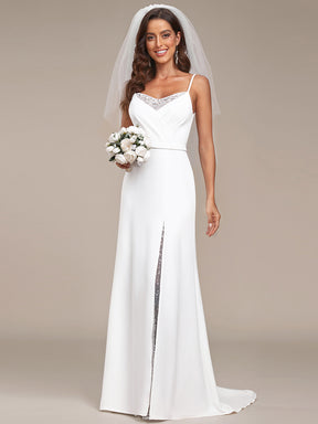 Robe de mariée fendue sur le devant en dentelle à col en V