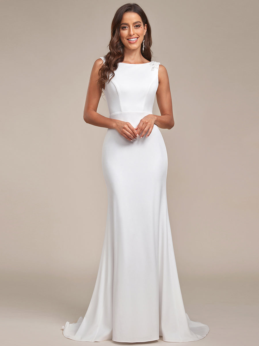 Robe de mariée moulante sirène à col haut et dos nu