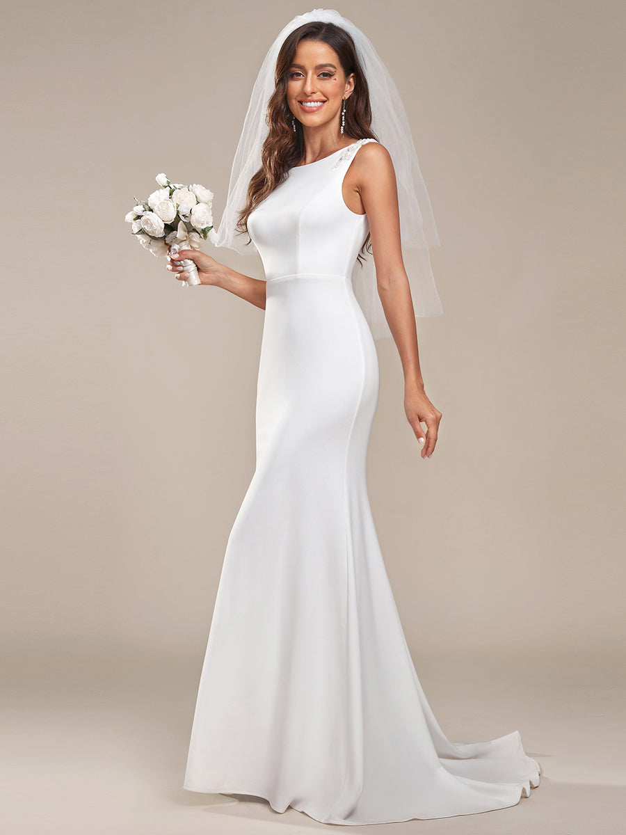 Robe de mariée moulante sirène à col haut et dos nu