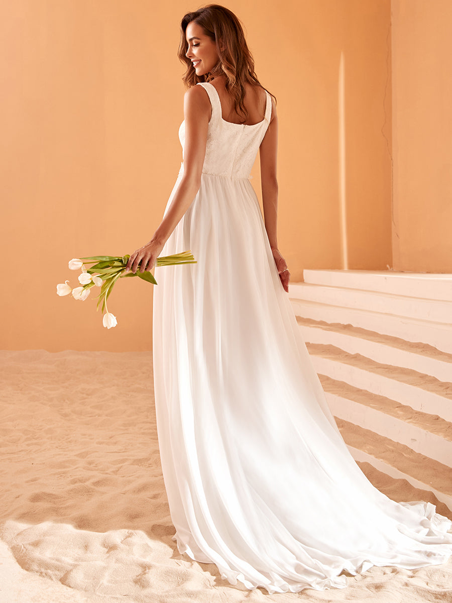 Robe de mari e minimaliste avec appliques en dentelle Encolure