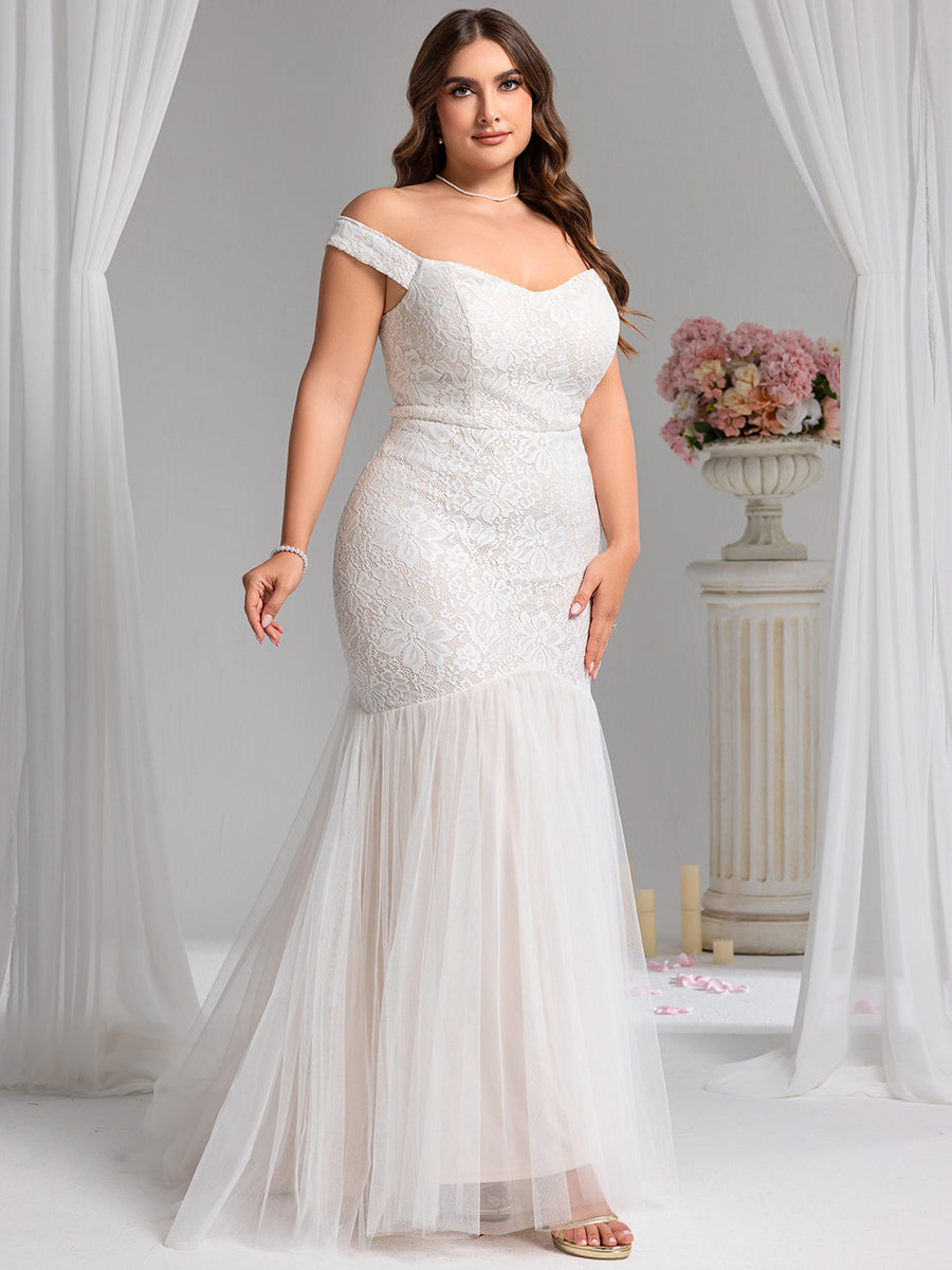 Robe de mariée sirène en dentelle à épaules dénudées #Couleur_Ivory