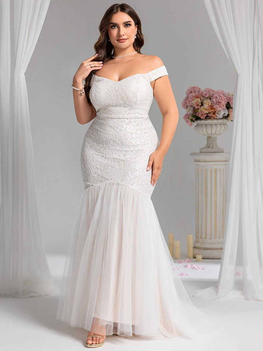 Robe de mariée sirène en dentelle à épaules dénudées #Couleur_Ivory