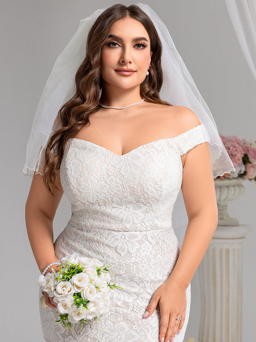 Robe de mariée sirène en dentelle à épaules dénudées #Couleur_Ivory