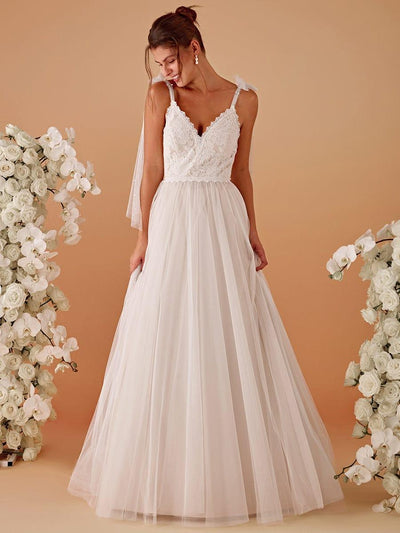 TAHIRA'S BRIDE|Robe de mariée romantique en dentelle et tulle avec épaules nouées