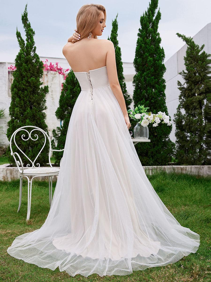 Robe de mariée trapèze à lacets et dos transparent avec corset sans bretelles #Couleur_Ivory