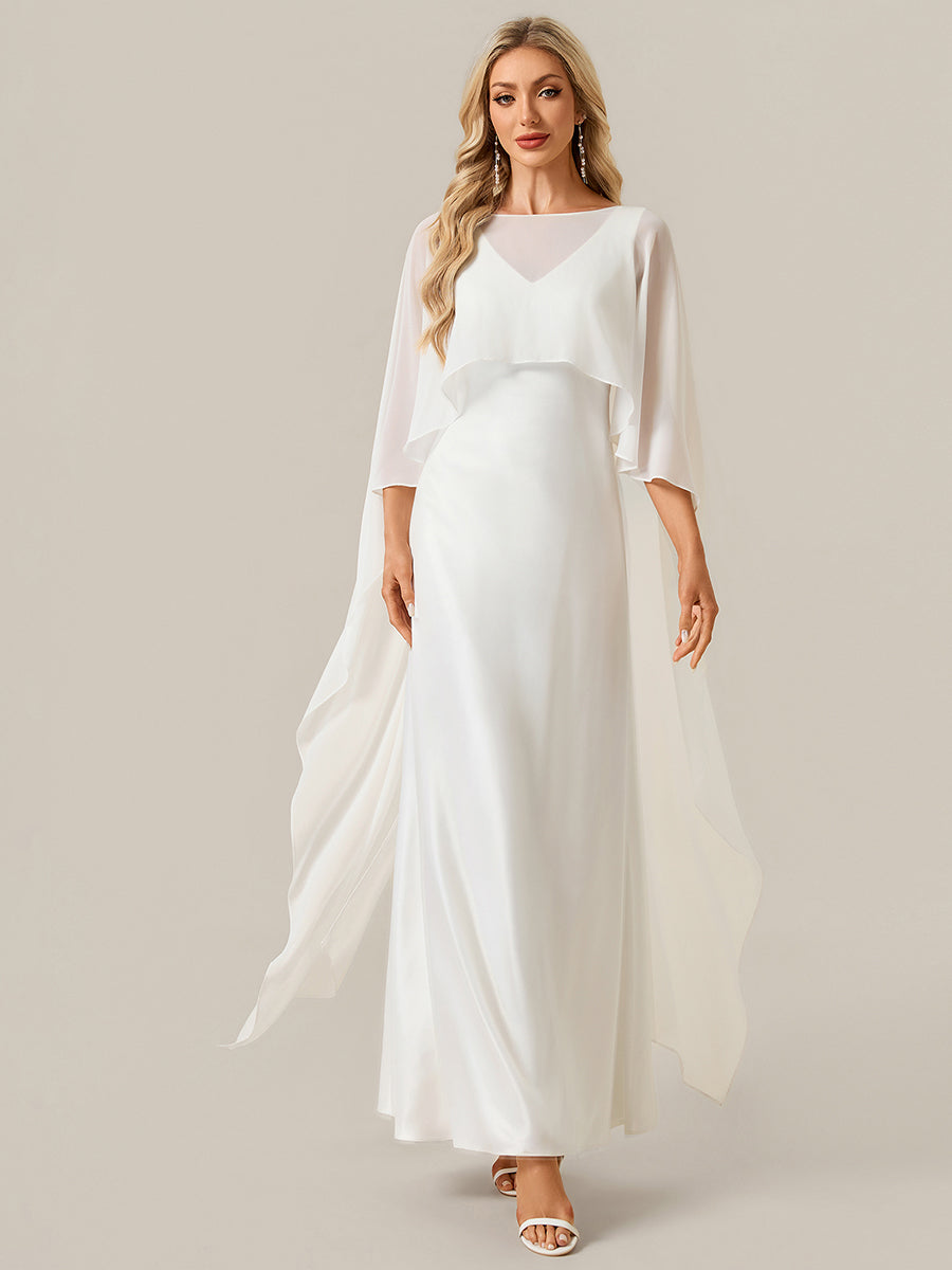robe fourreau à manches mi-longues avec décolleté en V profond et châle robe longue #Couleur_Blanc