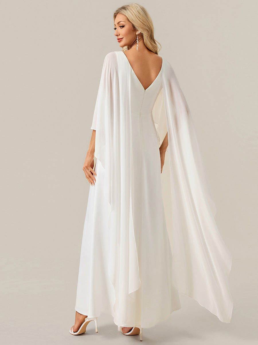 robe fourreau à manches mi-longues avec décolleté en V profond et châle robe longue #Couleur_Blanc