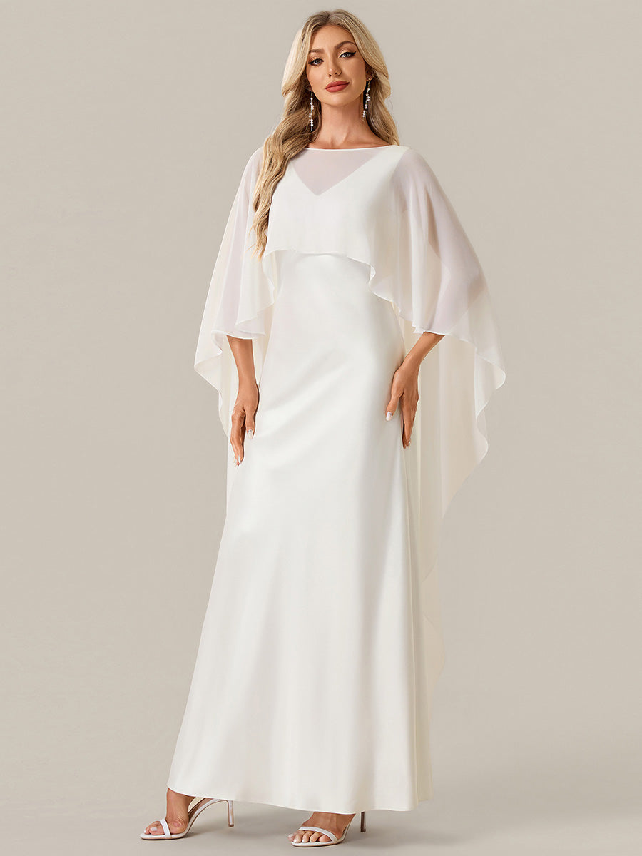robe fourreau à manches mi-longues avec décolleté en V profond et châle robe longue #Couleur_Blanc