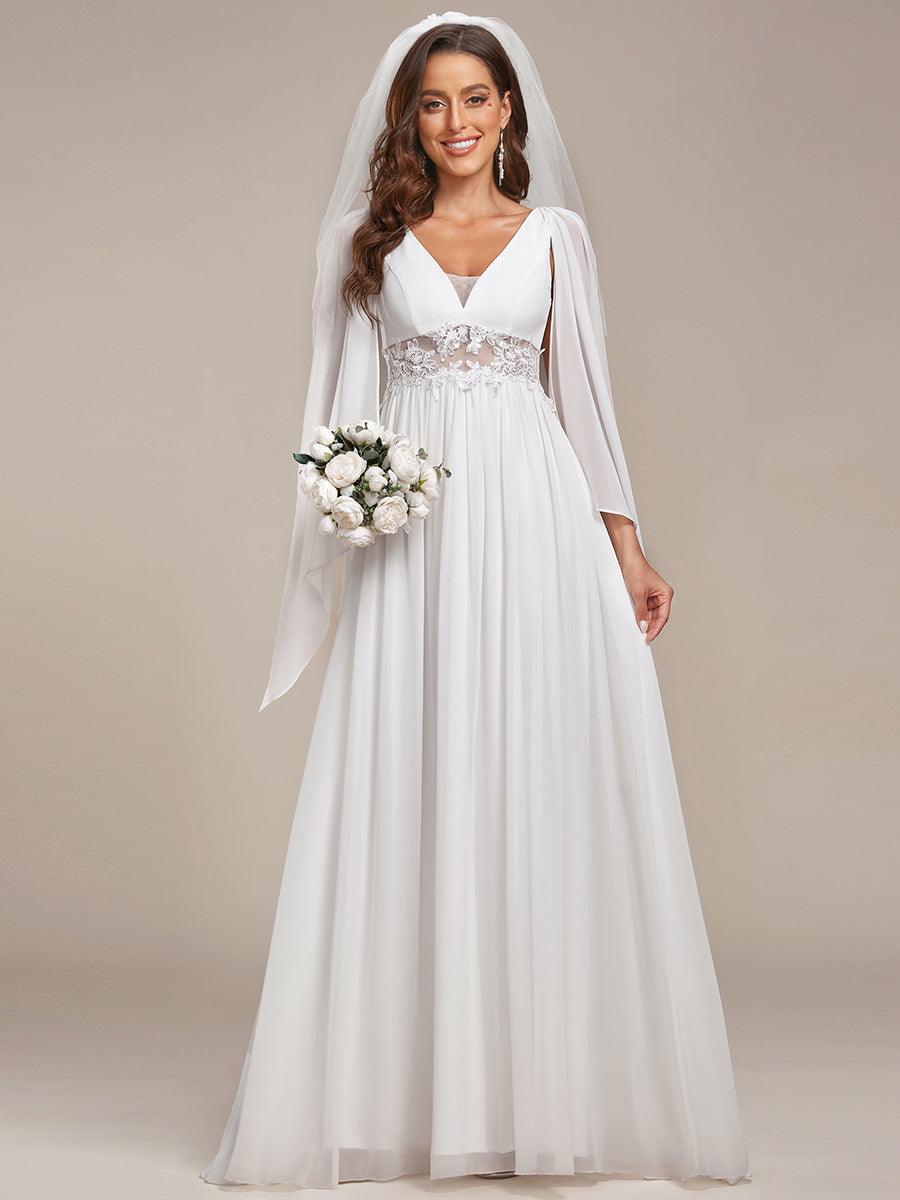 Robe de mariée longue fendue avec appliques à col en V profond #Couleur_Creme